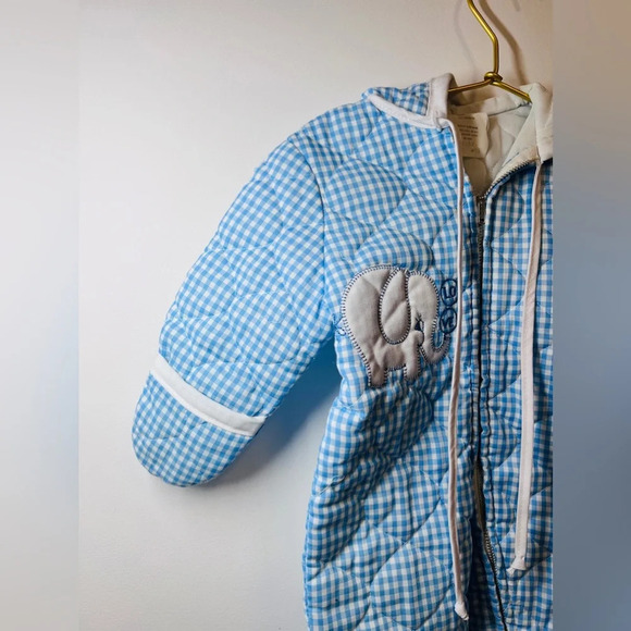 Vintage Hooded Baby Bunting Snowsuit Blue/ White Gingham - Picture 2 of 11